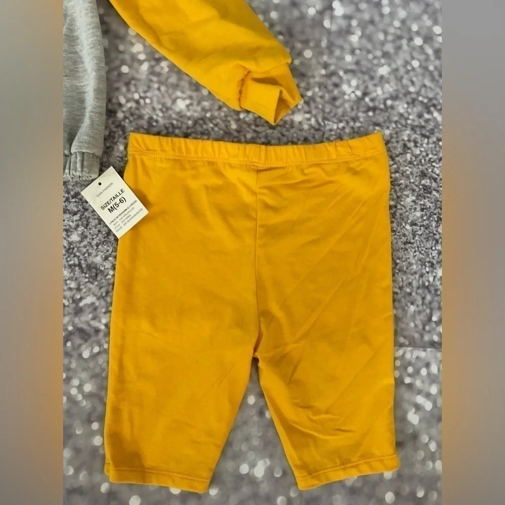Guess Toddler Girl 2-Piece Grey &Yellow Drawstring Sweatshirt & Bike Shorts Set